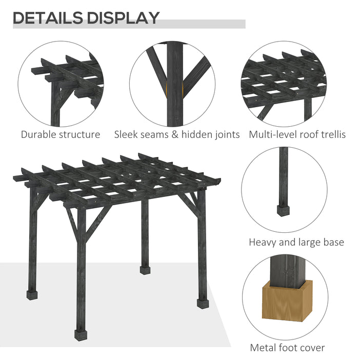 Outsunny 12' x 10' Patio Pergola, Weather-Resistant Cedar Wood, Vineyard, Ivy Vine, or Climbing Plants, Black