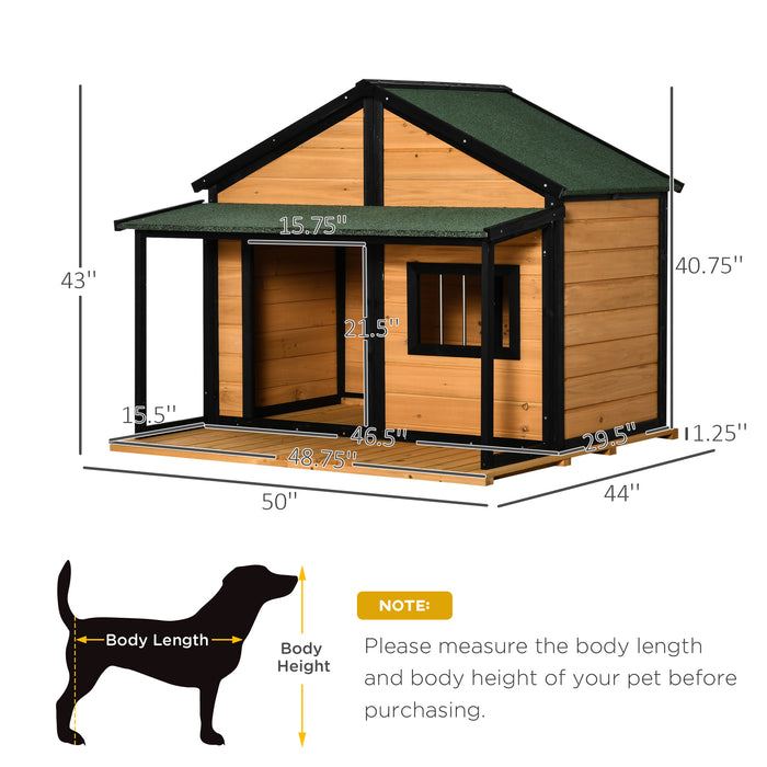 PawHut Wooden Outdoor Dog House with Porch Asphalt Roof for Medium Large Dogs Yellow