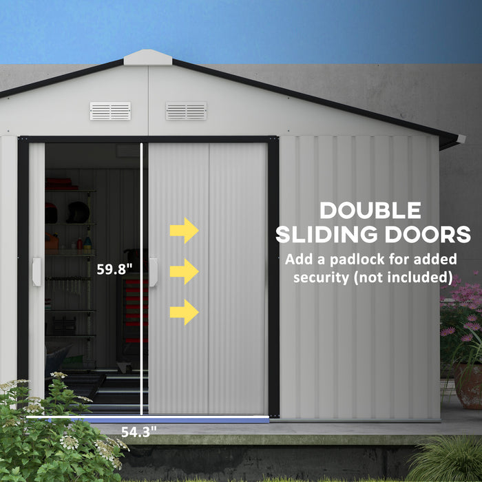 Outsunny Metal Garden Shed White Storage Utility Double Locking Doors