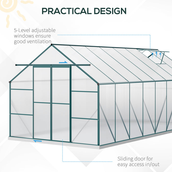 Outsunny 16' x 8' Aluminum Greenhouse Kit with Adjustable Roof Vent, Rain Gutter and Sliding Door