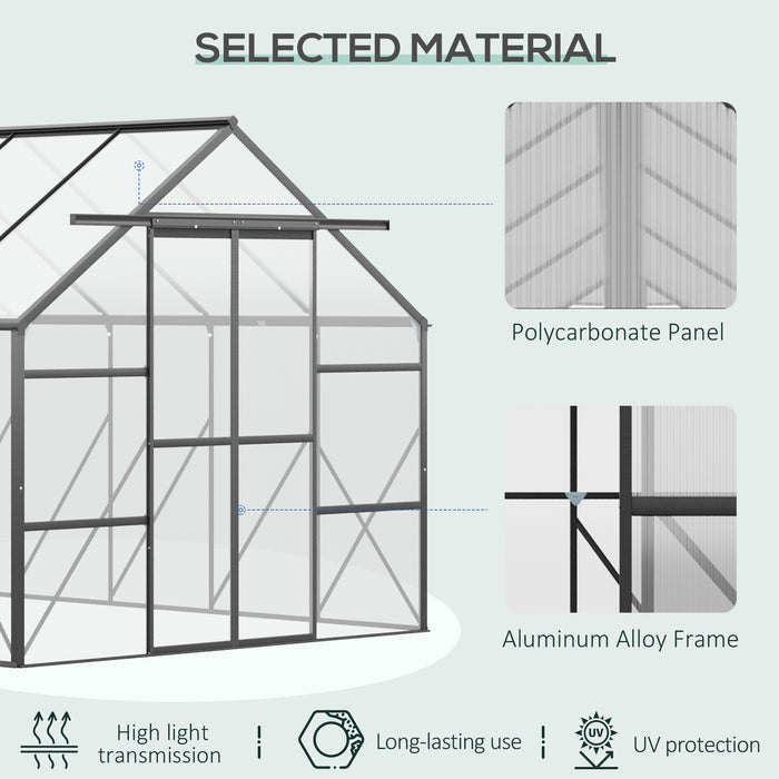 Outsunny 20' x 8' Aluminum Greenhouse Polycarbonate Walk-in with Adjustable Roof Vent, Rain Gutter & Sliding Door