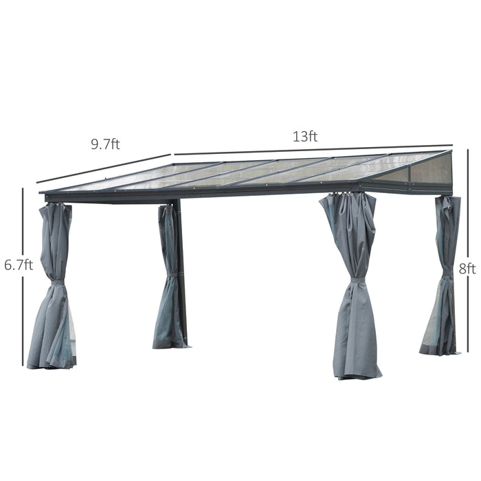 Outsunny 9.5' x 13' Outdoor Patio Gazebo with Sloping Polycarbonate Roof, Durable Aluminum Frame, & Netting Curtain