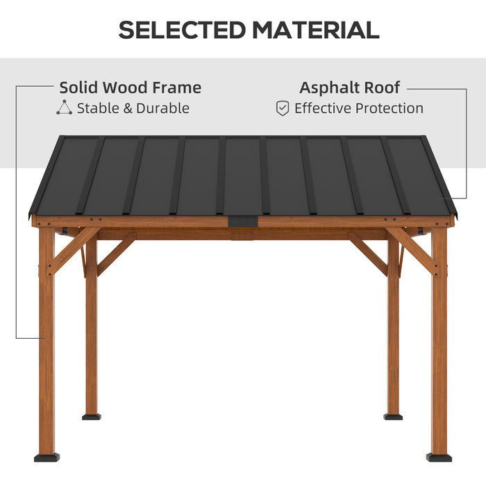 Outsunny 11' x 12' Hardtop Gazebo with Wooden Frame and Waterproof Asphalt Roof, Permanent Pavilion, Brown