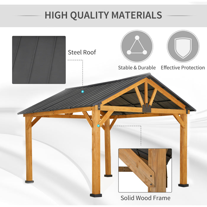 Outsunny 11' x 13' Hardtop Gazebo with Galvanized Steel Roof, Wooden Frame, Pavilion with Ceiling Hook