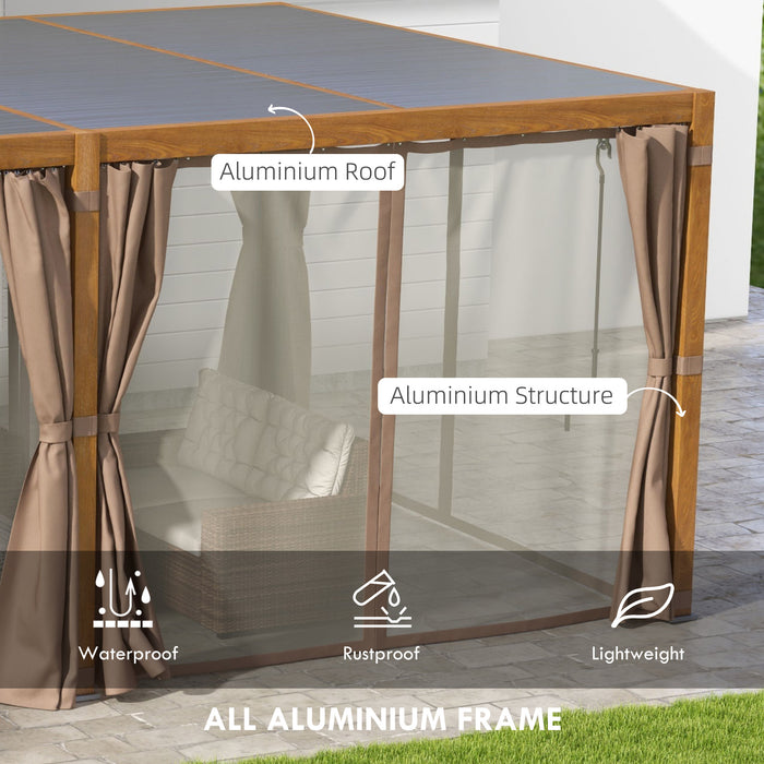 Outsunny 12' x 19' Aluminum Pergola with Adjustable Louvered, Outdoor Pergola with Curtains and Netting, Natural