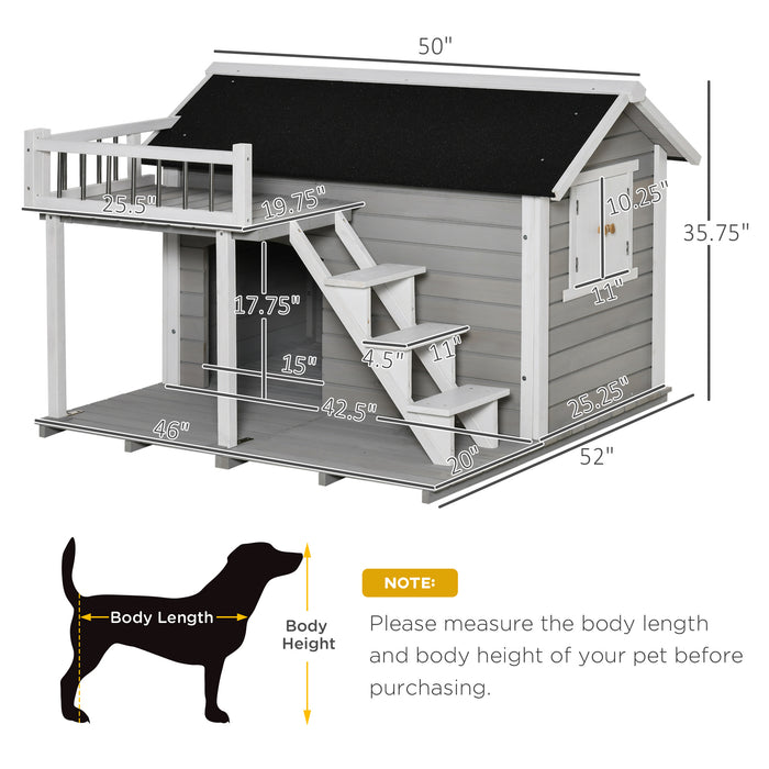 PawHut Wooden Dog House 2-Tier Raised Pet Shelter with Weather Resistant Roof for Medium Large Dogs Up To 55 lbs