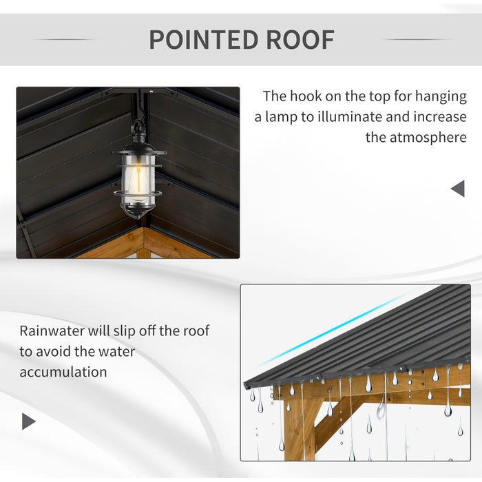 Outsunny 11' x 13' Hardtop Gazebo with Galvanized Steel Roof, Wooden Frame, Pavilion with Ceiling Hook