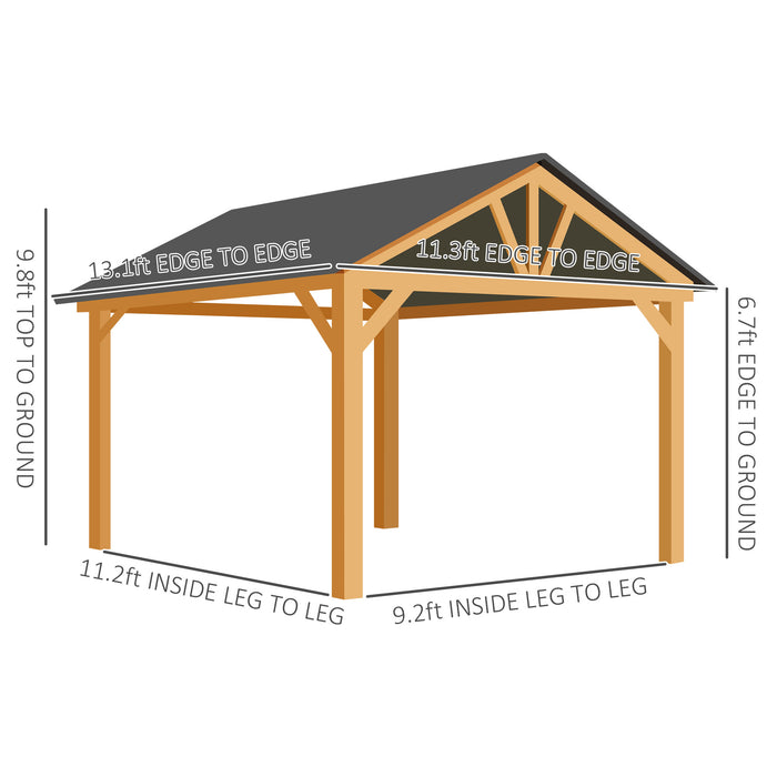 Outsunny 11' x 13' Hardtop Gazebo with Galvanized Steel Roof, Wooden Frame, Pavilion with Ceiling Hook