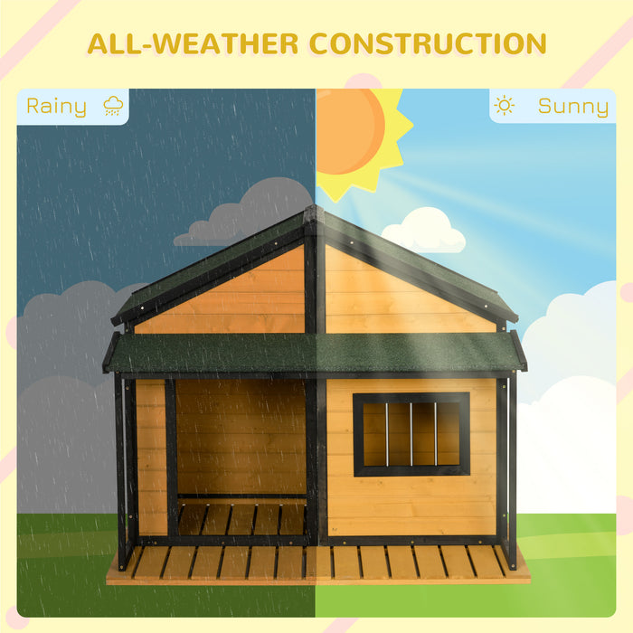 PawHut Wooden Outdoor Dog House with Porch Asphalt Roof for Medium Large Dogs Yellow